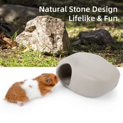 Niteangel Ceramic Hamster Habitat Hideout: Hideaway House for Syrian Dwarf Hamster Mice Gerbils Lemmings or Other Similar-Sized Small Pet (Stone-Shaped)