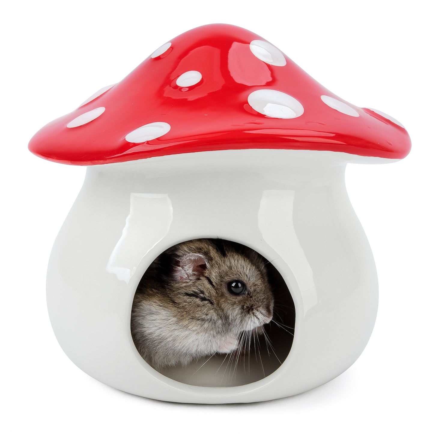 Niteangel Ceramic Hamster Habitat Hideout (Mushroom-Shaped Feeding & Water Bowls)