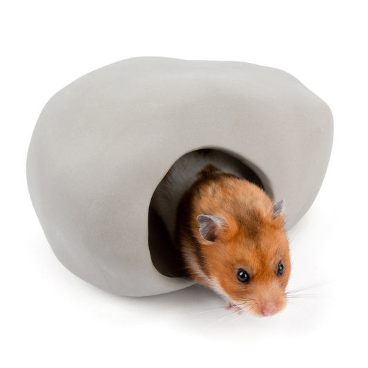 Niteangel Ceramic Hamster Habitat Hideout:  Hideaway House for Syrian Dwarf Hamster Mice Gerbils Lemmings or Other Similar-Sized Small Pet (Stone-Shaped)