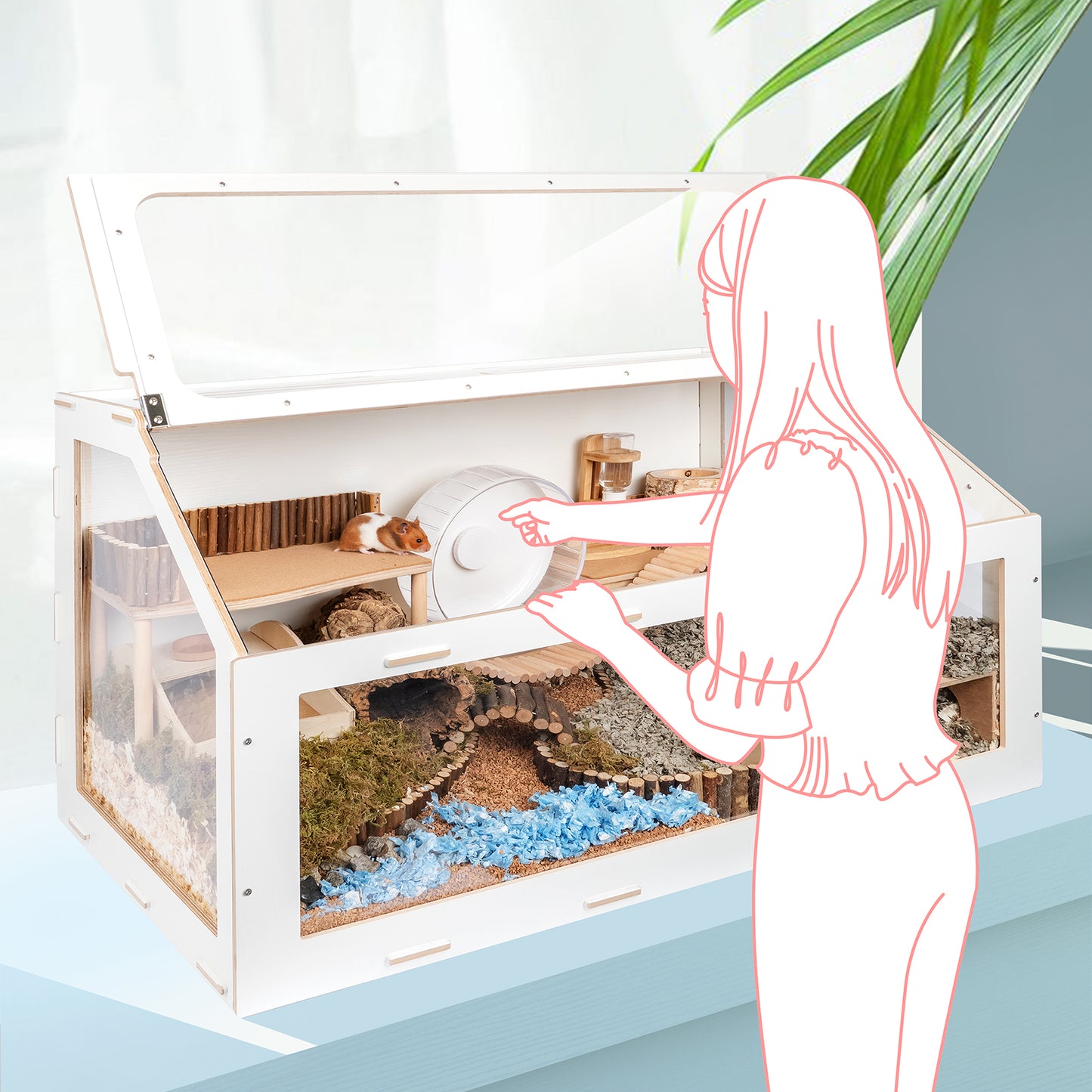 Niteangel Vista Hamster Cage W/ Oblique Opening - MDF Aspen Small Animal Cage